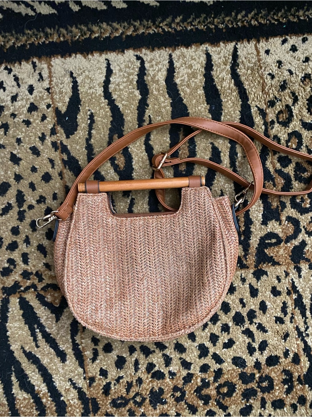 Woven Crescent Crossbody Bag in Tan
